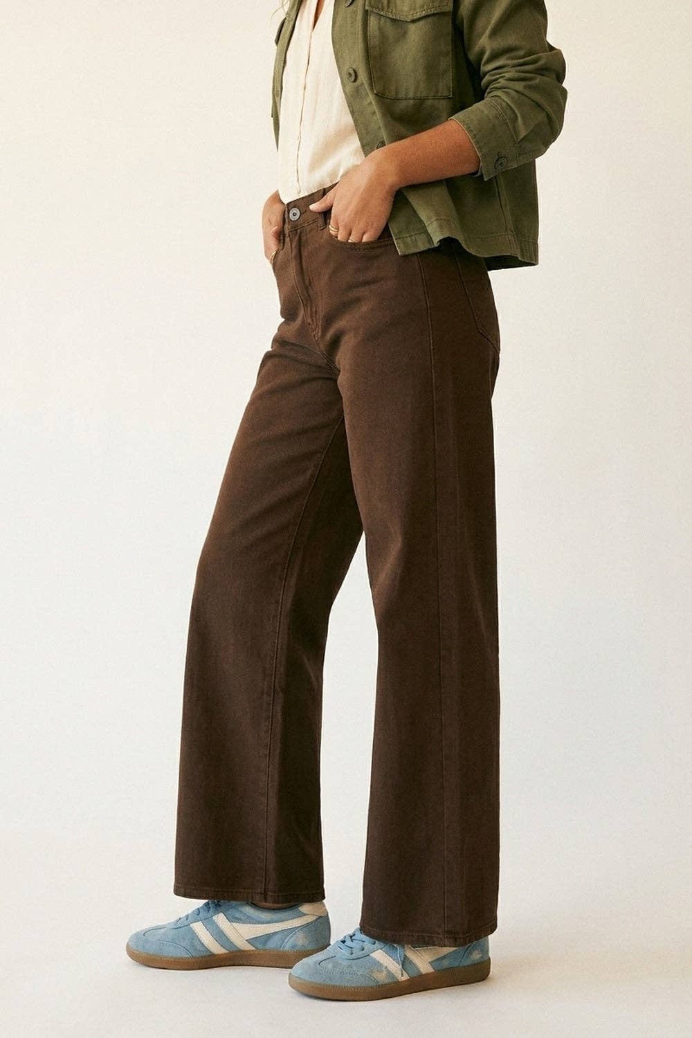 Extra weite, elastische Baumwoll-Twill-Hose in Braun: BRAUN / XL