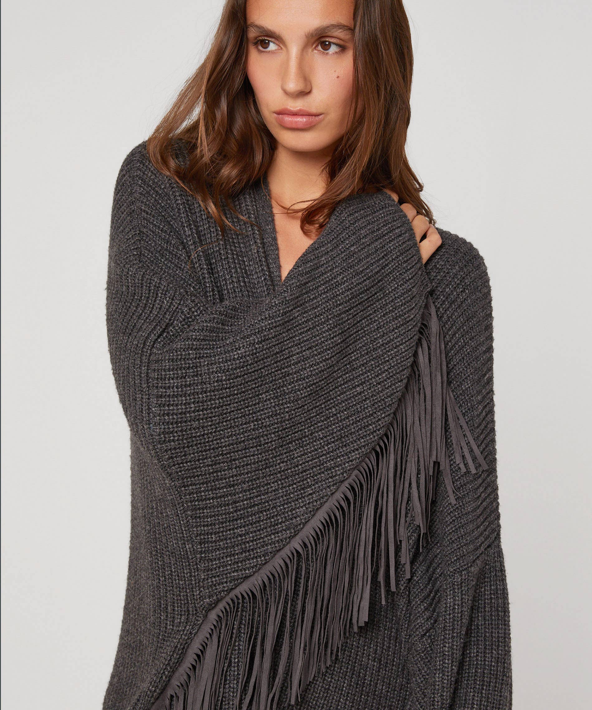 Oversize-Weste mit Fransen: Gris anthracite / M
