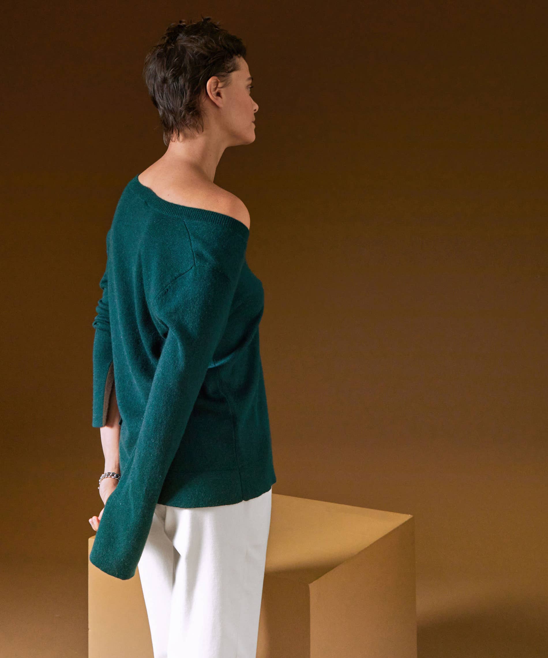 Kaschmirpullover mit V-Ausschnitt: Korallen-Orange / L