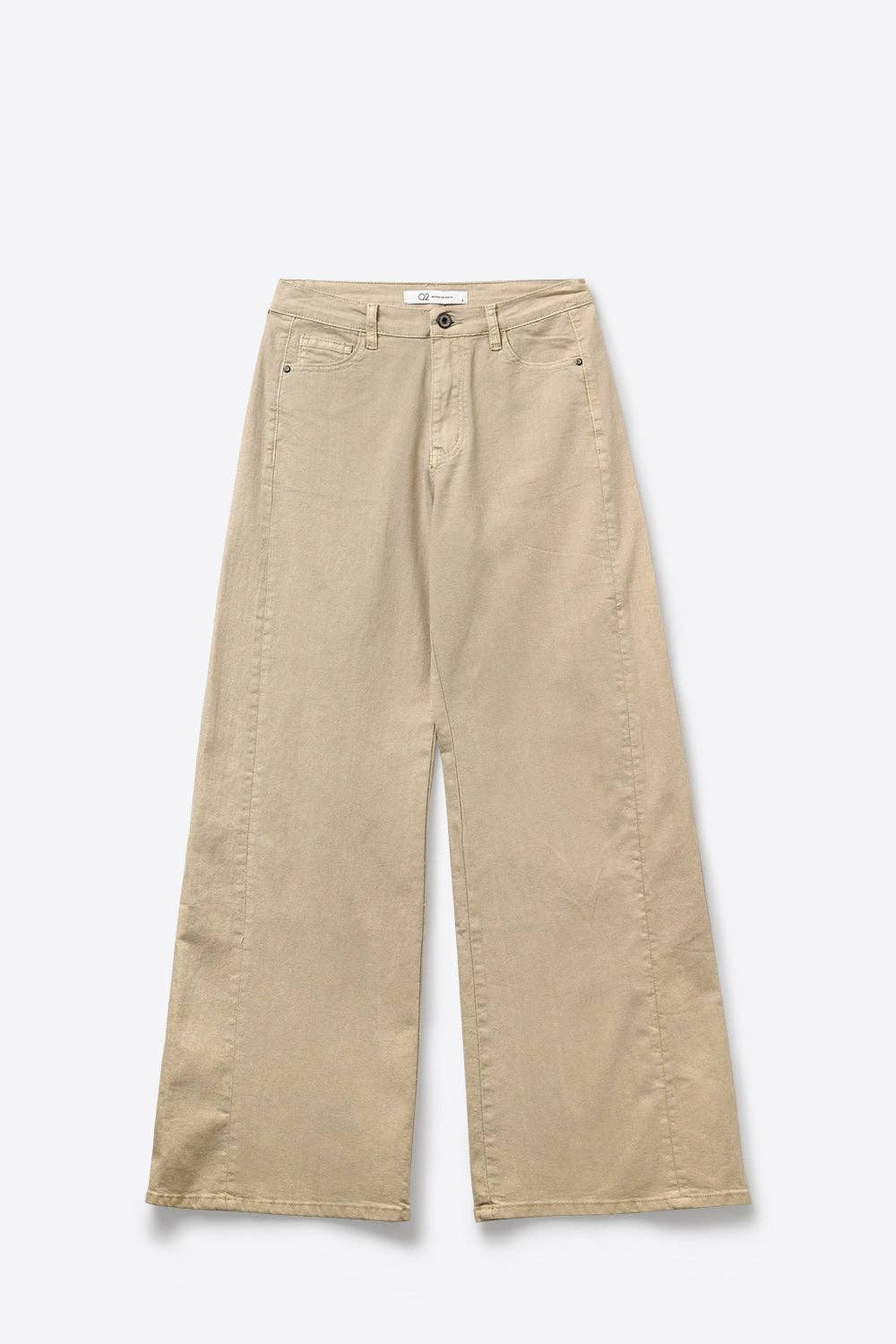 Beige, weit geschnittene, lässige Baumwollhose mit 5 Taschen: BEIGE / L