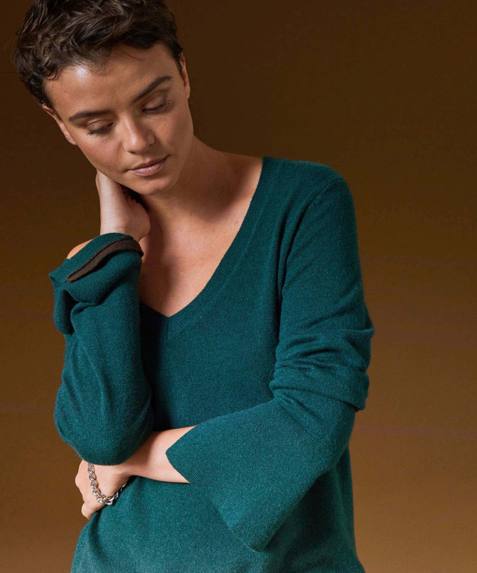 Kaschmirpullover mit V-Ausschnitt: Rose tonique / XL
