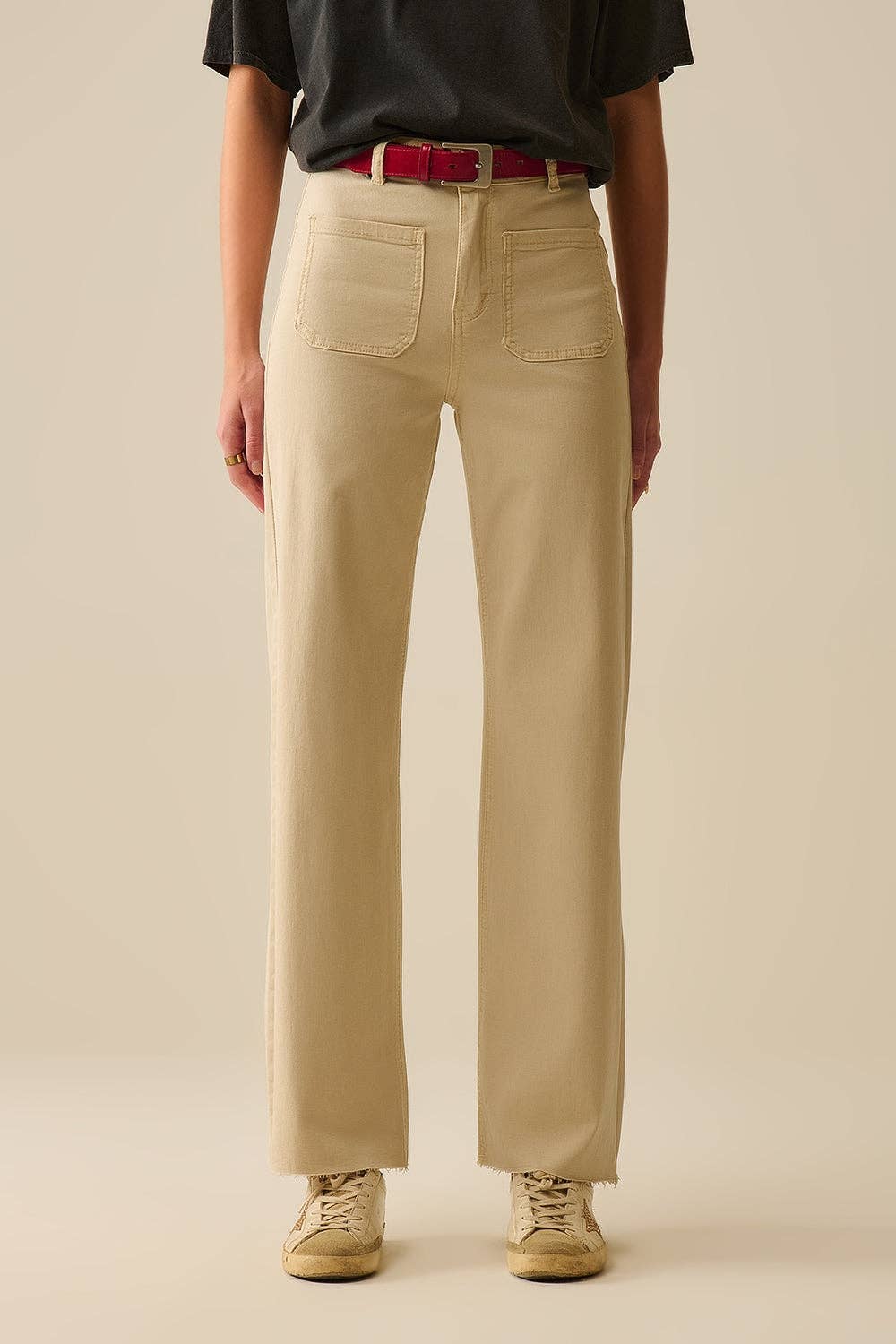 Weite Hose mit Fronttaschen in Beige: BEIGE / L