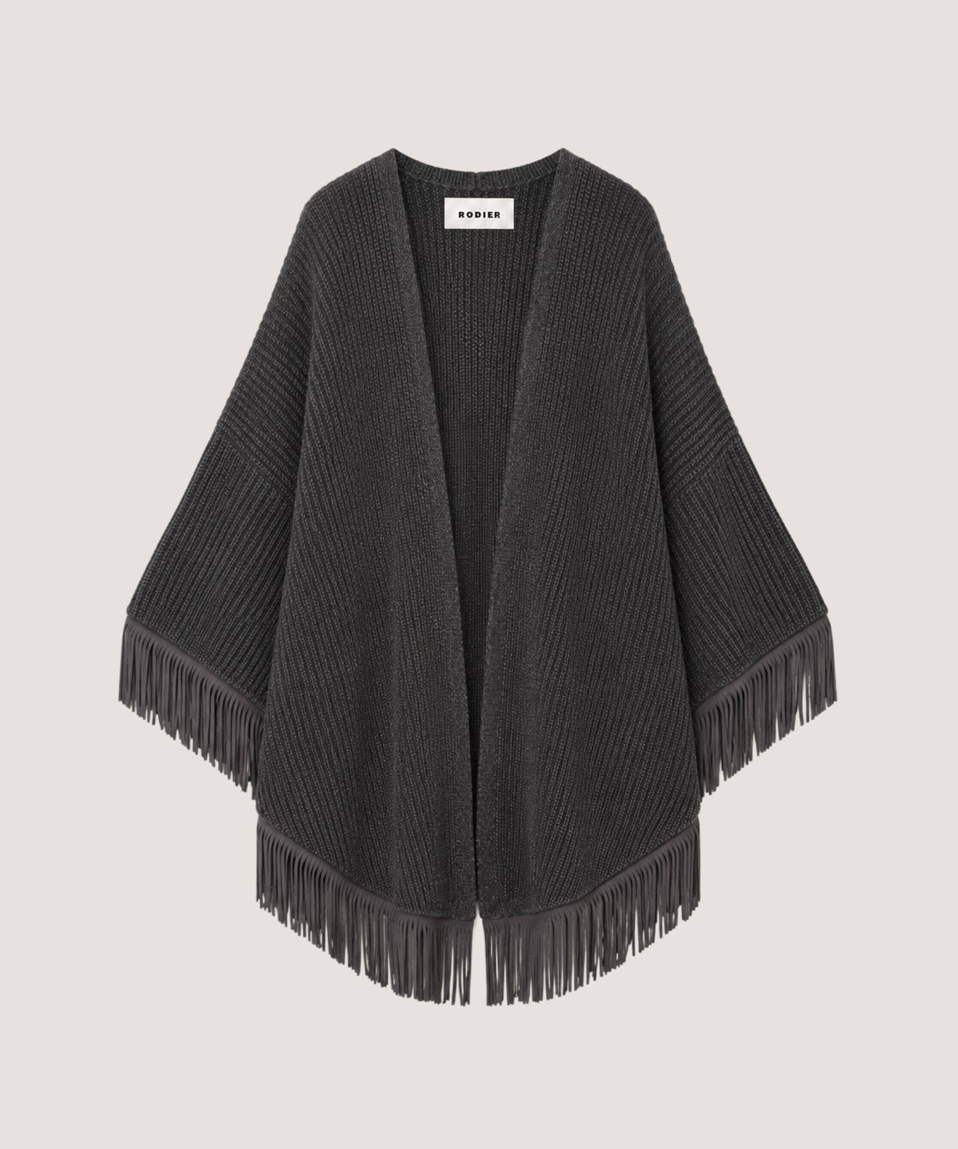 Oversize-Weste mit Fransen: Gris anthracite / M